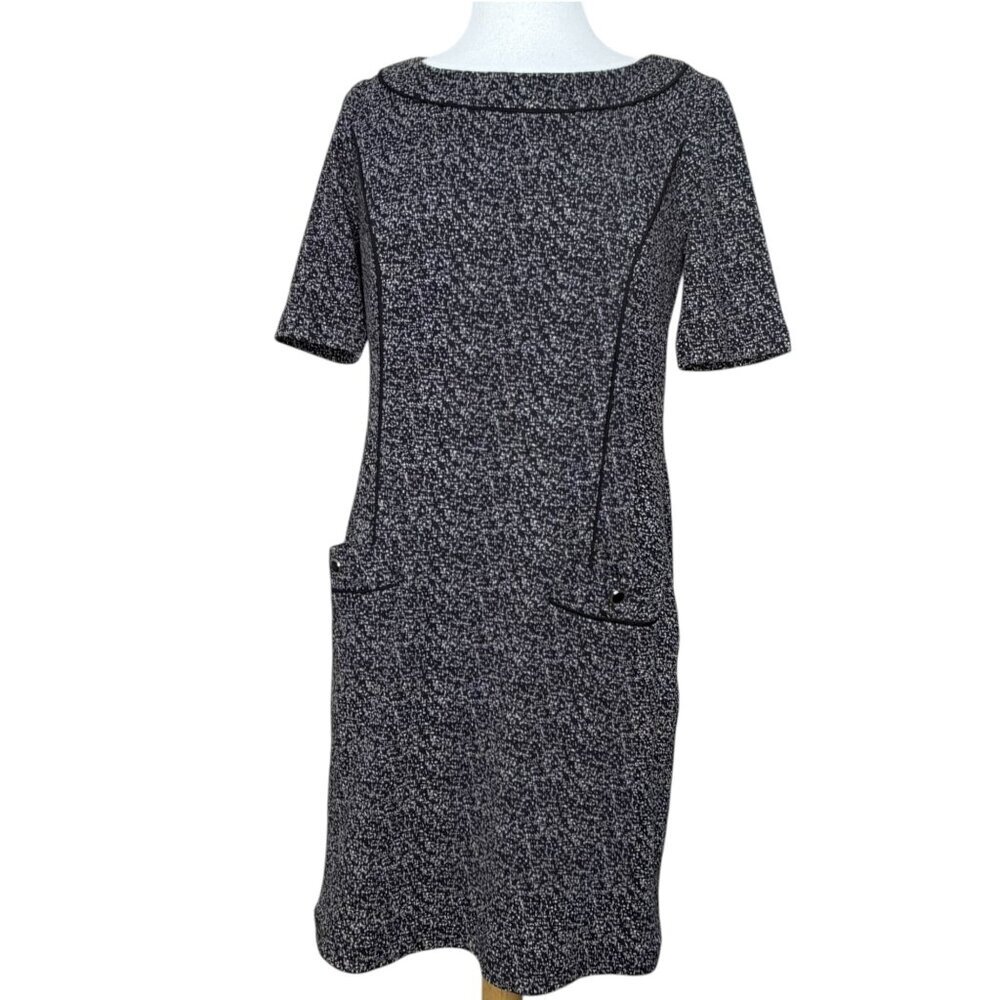 White House Black Market Marled Knit Shift Dress Size 6 Black White Textured